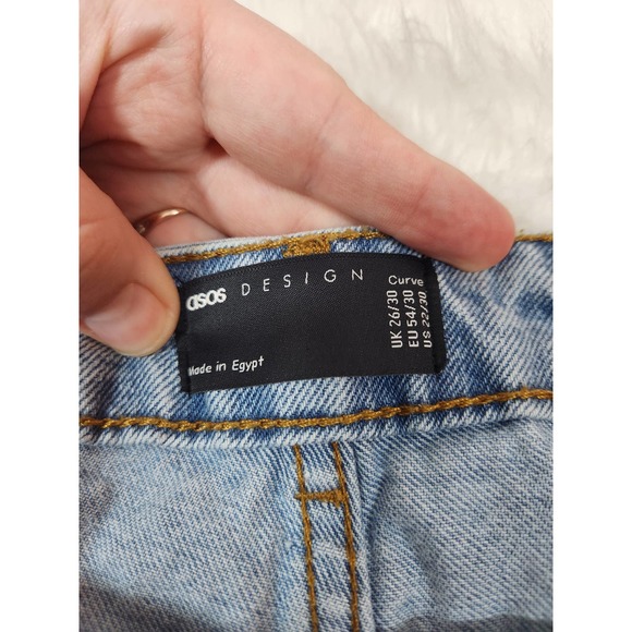 Asos Design‎ Women's Blue Stretch High Rise Roll Tab Straight Mom Jeans Size 22 - Picture 3 of 7